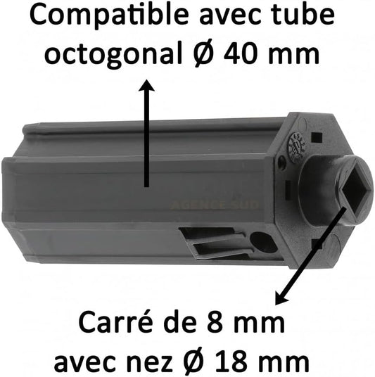 Cyclingcolors Octagonal Roller Shutter Tube End Plastic Outlet For 40 Mm Octagonal Tube 8 Mm Square Outlet With Nose Ø 18 Mm