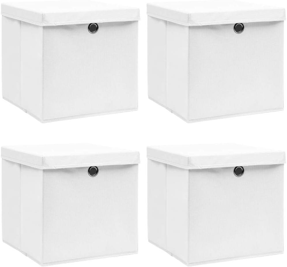Coffre De Rangement, Coffre De Rangement Pour Coussins D'extérieur, Coffres De Rangement D'extérieur étanches Avec Couvercles, 4 Pièces, Blanc, 32 X 32 X 32 Cm, Tissu