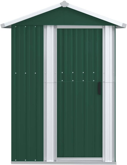 Abri à Outils Vert En Acier Galvanisé - 126 X 97,5 X 177 Cm - Verrouillable - Avec Espace De Rangement Pour Outils De Jardin, Vélo, Poubelle, Terrasse, Extérieur