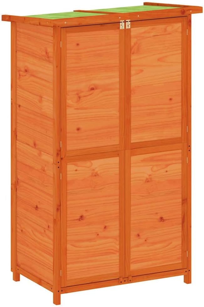Abri à Outils Moka En Pin Massif 83 X 57 X 140 Cm Avec Toit Incliné Imperméable à La Pluie, Espace De Rangement Spacieux Pour Outils De Jardin Et Accessoires D'extérieur