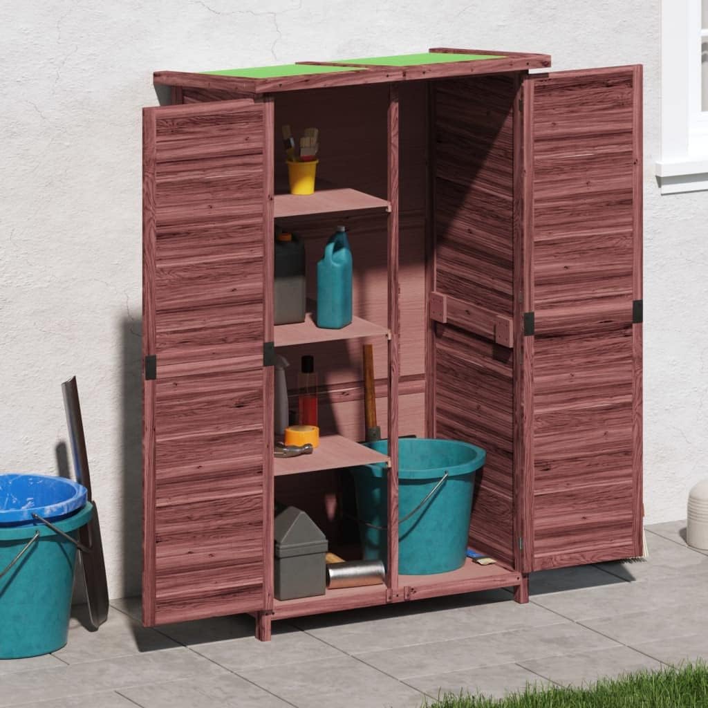 Abri à Outils Marron En Pin Massif 83 X 57 X 140 Cm Avec Toit Imperméable, Espace De Rangement Pratique Pour Outils De Jardin, Tondeuses à Gazon, Vélo Et Outils En Extérieur
