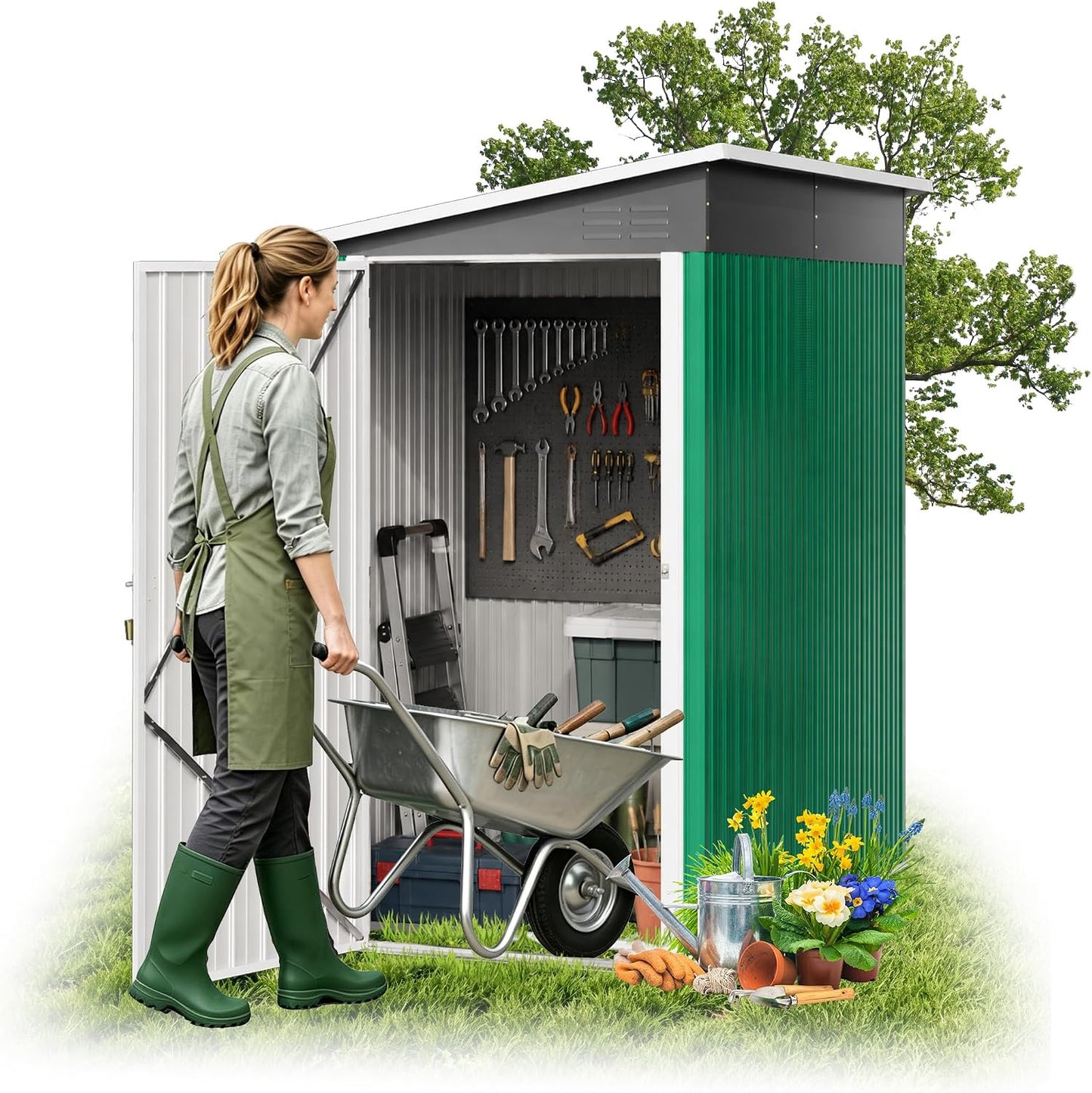 UISEBRT Abri De Jardin En Métal, 1,5 M³, 108 X 91 X 185 Cm, Résistant Aux Intempéries, Avec Toit Incliné Et Ouvertures D'aération, Abri De Jardin Verrouillable Pour Outils De Jardin, Outils Et