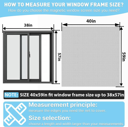 Adjustable Window Screen Replacement Magnetic Window Screen - Grey Fiberglass Mesh - No Drilling - Easy To Cut - For Sliding, Swing, Hanging On Top - Fits
