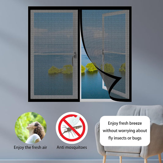 Mosquito Net Window Without Drilling 153 X 123 Cm Magnetic Window Curtain With Automatic Stop For Bay Window Sliding Window, Black