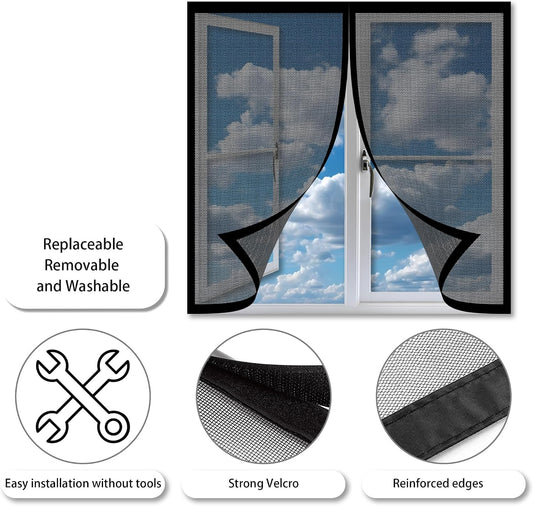 Moustiquaire Magnétique Pour Porte Fenêtre 143 X 126 Cm Anti-Mosquito Auto-Adhésif Rideau Sans Perçage Facile à Installer Pour Salon Fenêtre Balcon, Noir