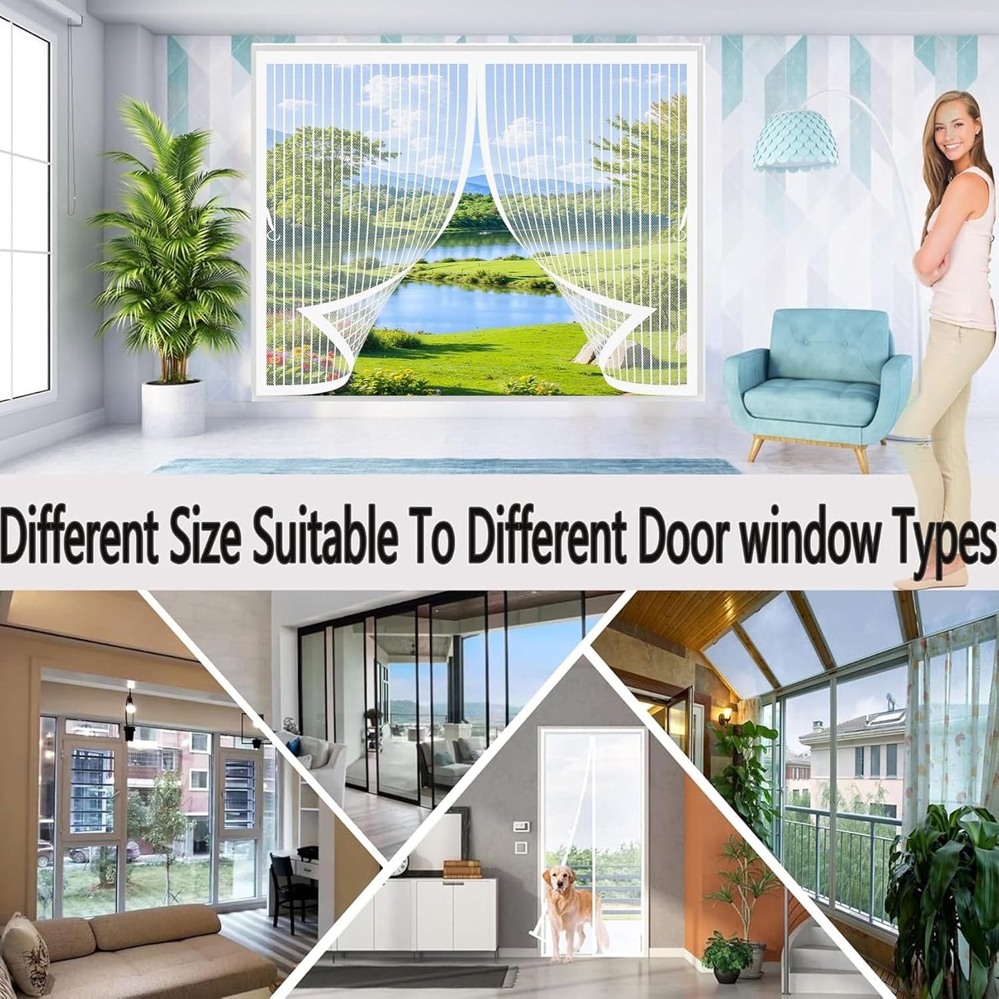 Magnetic Window Mosquito Net 99 X 95 Cm (W X H) Magnetic Seal Top And Bottom With Automatic Closure, Anti-Mosquito Curtain For Windows, White