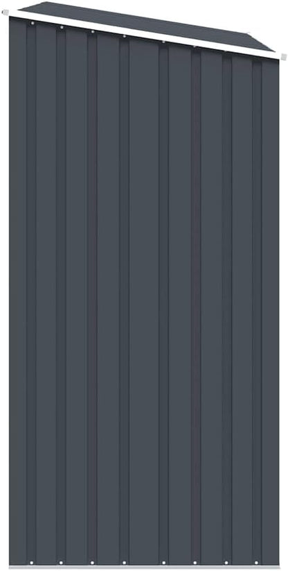  Abri De Jardin Acier Galvanisé 245x98x159 Cm Anthracite, Râtelier à Bûches 2 En 1 Pour Rangement Extérieur D'outils Et Bois De Chauffage, Toit En Pente Pour écoulement D'eau