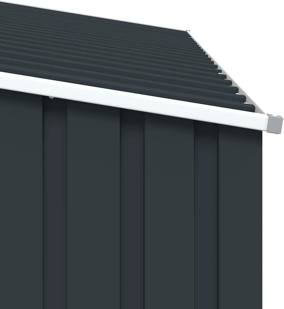  Abri De Jardin Acier Galvanisé 245x98x159 Cm Anthracite, Râtelier à Bûches 2 En 1 Pour Rangement Extérieur D'outils Et Bois De Chauffage, Toit En Pente Pour écoulement D'eau