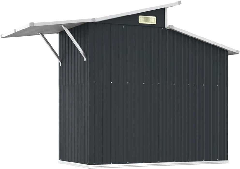  Abri à Outils Anthracite En Acier Galvanisé - 270 X 130 X 208,5 Cm - Verrouillable - Avec Ventilation Et Toit Transparent - Pour Abri De Jardin, Garage à Vélo, Rangement D'outils