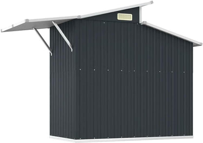 Abri à Outils Anthracite En Acier Galvanisé - 270 X 130 X 208,5 Cm - Verrouillable - Avec Ventilation Et Toit Transparent - Pour Abri De Jardin, Garage à Vélo, Rangement D'outils