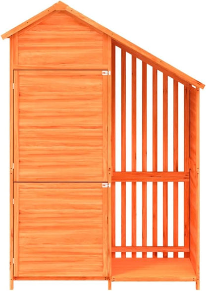  Abri à Outils Marron En Pin Massif 120 X 53,5 X 170 Cm Avec Toit Imperméable Et Espace De Rangement Pour Outils De Jardin, Tondeuses à Gazon, Outils, Vélo Et Poubelle En Extérieur