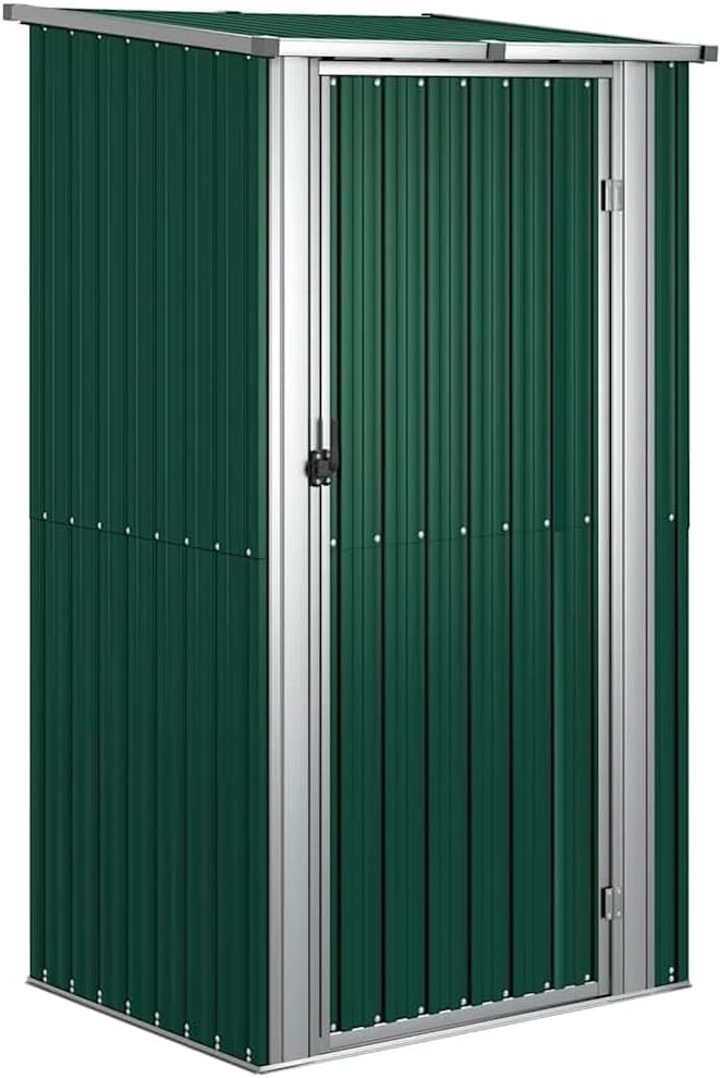  Abri De Jardin Gris 118,5x97x209,5 Cm En Acier Galvanisé, Abri De Rangement Extérieur Avec Toit En Pente Et Porte Verrouillable Pour Outils