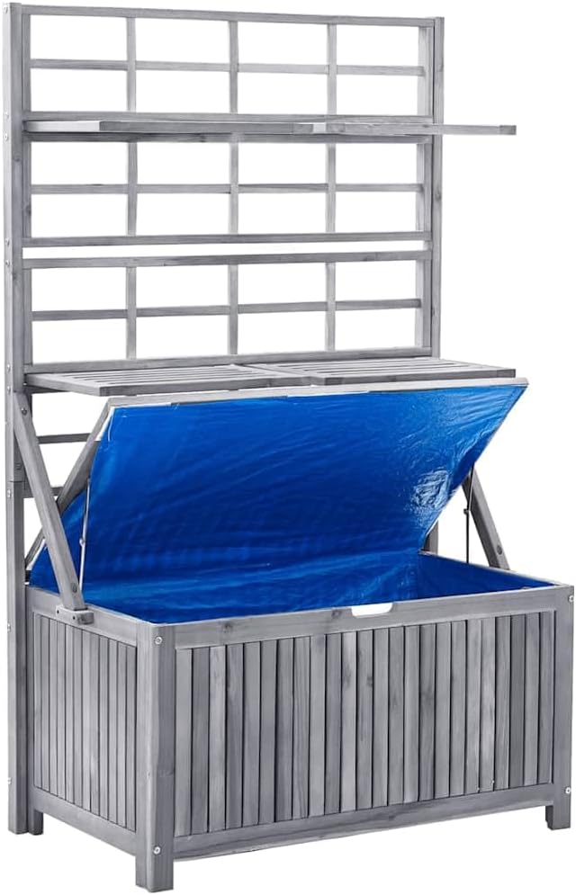  Coffre De Rangement Avec Treillis En Bois D'acacia Massif - 99 X 55 X 160 Cm - Résistant Aux Intempéries - Avec 4 étagères Réglables - Pour Balcon, Terrasse, Extérieur