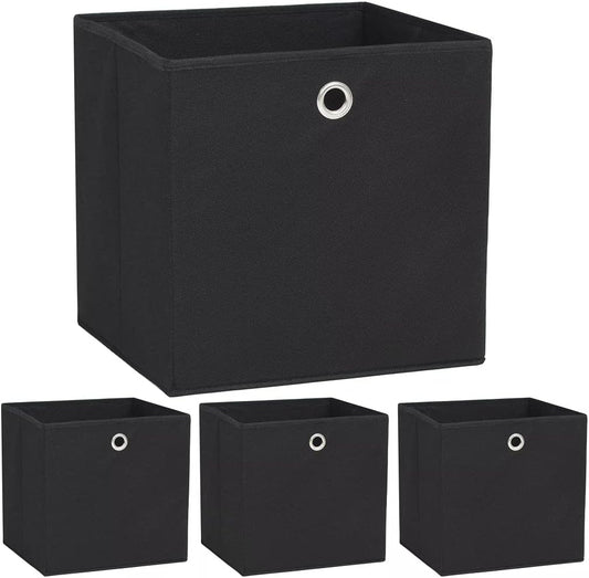 GENERIC Coffre De Rangement, Coffre De Rangement Pour Coussins D'extérieur, Coffres De Rangement D'extérieur Imperméables, 4 Pièces, Tissu Non Tissé, 32 X 32 X 32 Cm, Noir