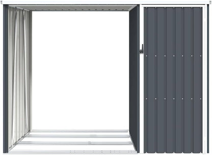  Abri De Jardin Acier Galvanisé 245x98x159 Cm Anthracite, Râtelier à Bûches 2 En 1 Pour Rangement Extérieur D'outils Et Bois De Chauffage, Toit En Pente Pour écoulement D'eau
