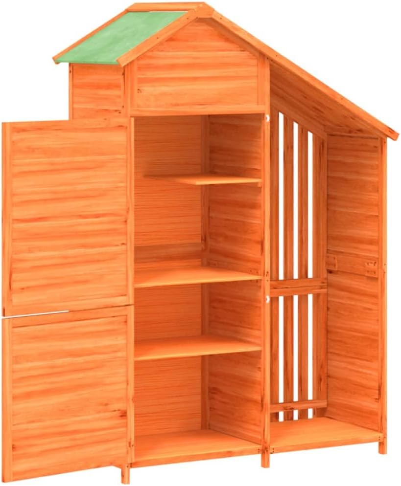  Abri à Outils Marron En Pin Massif 120 X 53,5 X 170 Cm Avec Toit Imperméable Et Espace De Rangement Pour Outils De Jardin, Tondeuses à Gazon, Outils, Vélo Et Poubelle En Extérieur