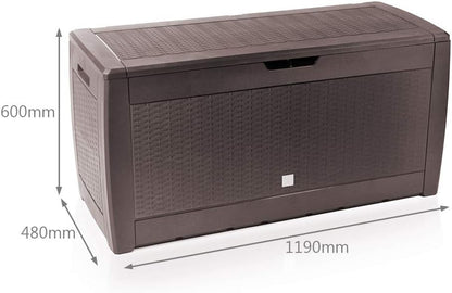  Vounot® Coffre De Rangement Exterieur 310L En PP 119 X 48 X 60 CM Fabriqué En Europe Style Polyrotin Marron