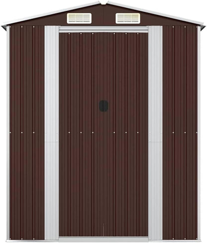 Abri De Jardin Marron Foncé 192x108x223 Cm En Acier Galvanisé, Rangement Extérieur Spacieux Pour Outils De Jardin, équipement De Piscine Et Accessoires, Avec Porte Coulissante