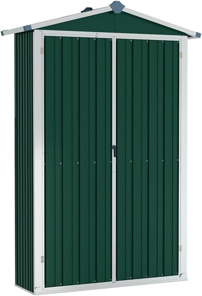  Abri De Jardin Marron 116x45x175 Cm En Acier Galvanisé Pour Rangement Extérieur D'outils Et Mobilier De Jardin, Avec étagères Et Aérations