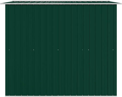  Abri De Stockage Jardin En Métal Vert 257 X 205 X 178 Cm Avec Double Porte Coulissante, Ventilation Optimale, Cadre Acier Galvanisé, Espace Rangement Outils Et Matériel Extérieur