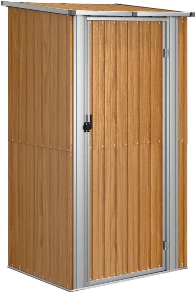  Abri De Jardin Gris 118,5x97x209,5 Cm En Acier Galvanisé, Abri De Rangement Extérieur Avec Toit En Pente Et Porte Verrouillable Pour Outils