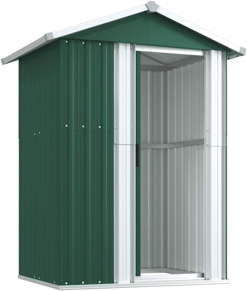  Abri à Outils Vert En Acier Galvanisé - 126 X 97,5 X 177 Cm - Verrouillable - Avec Espace De Rangement Pour Outils De Jardin, Vélo, Poubelle, Terrasse, Extérieur
