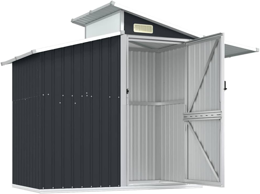  Abri à Outils Anthracite En Acier Galvanisé - 270 X 130 X 208,5 Cm - Verrouillable - Avec Ventilation Et Toit Transparent - Pour Abri De Jardin, Garage à Vélo, Rangement D'outils