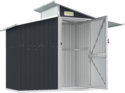  Abri à Outils Anthracite En Acier Galvanisé - 270 X 130 X 208,5 Cm - Verrouillable - Avec Ventilation Et Toit Transparent - Pour Abri De Jardin, Garage à Vélo, Rangement D'outils