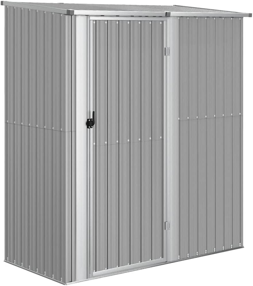  Abri De Jardin Gris En Acier Galvanisé 180,5x97x209,5 Cm, Abri De Rangement Extérieur Avec Toit En Pente Et Porte Verrouillable Pour Outils