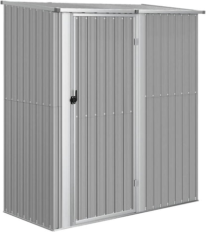  Abri De Jardin Gris En Acier Galvanisé 180,5x97x209,5 Cm, Abri De Rangement Extérieur Avec Toit En Pente Et Porte Verrouillable Pour Outils