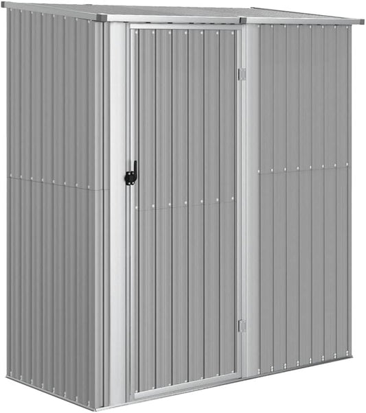  Abri De Jardin Gris En Acier Galvanisé 180,5x97x209,5 Cm, Abri De Rangement Extérieur Avec Toit En Pente Et Porte Verrouillable Pour Outils