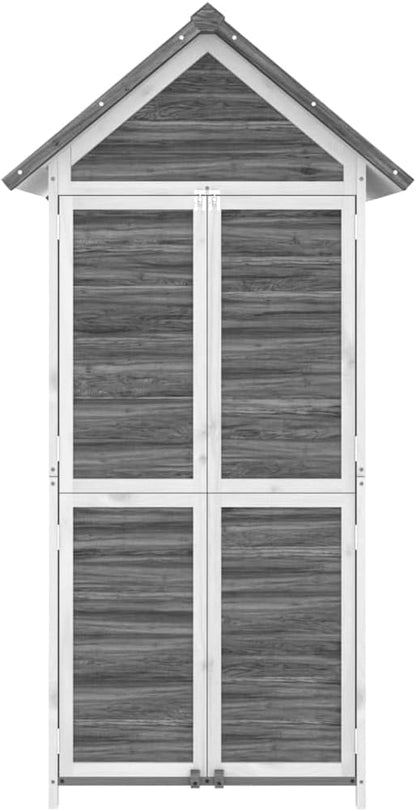  Abri à Outils De Jardin 89x52,5x175 Cm En Bois De Pin Massif Gris, Armoire De Rangement Extérieur Avec Toit étanche Pour Outils, équipement De Pelouse Et Accessoires