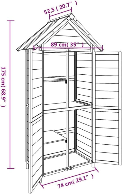  Abri à Outils De Jardin 89x52,5x175 Cm En Bois De Pin Massif Gris, Armoire De Rangement Extérieur Avec Toit étanche Pour Outils, équipement De Pelouse Et Accessoires