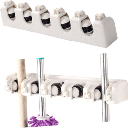  Ciieeo Support Mural Porte-balai Multifonction Beige En Plastique Abs Avec 6 Crochets Et 5 Positions, Étanche, Pour Buanderie Et Jardin