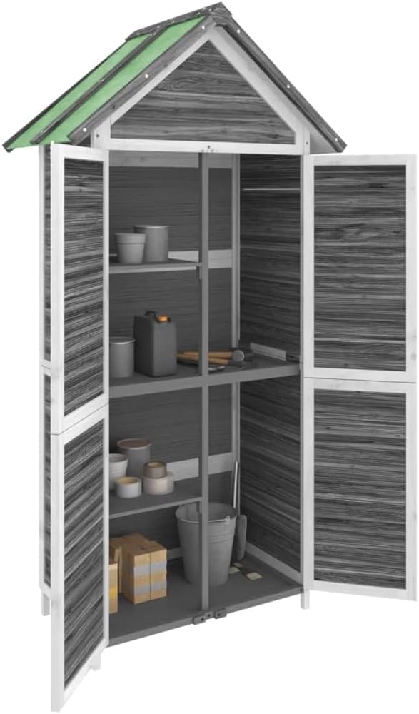  Abri à Outils De Jardin 89x52,5x175 Cm En Bois De Pin Massif Gris, Armoire De Rangement Extérieur Avec Toit étanche Pour Outils, équipement De Pelouse Et Accessoires
