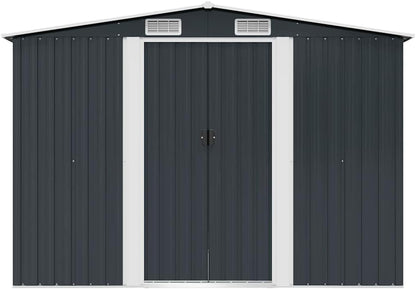  Abri De Rangement Extérieur En Métal Anthracite 257x205x178 Cm, Abri De Jardin Outillage Avec Doubles Portes Coulissantes Et 4 Aérations, Acier Galvanisé Résistant à La Corrosion