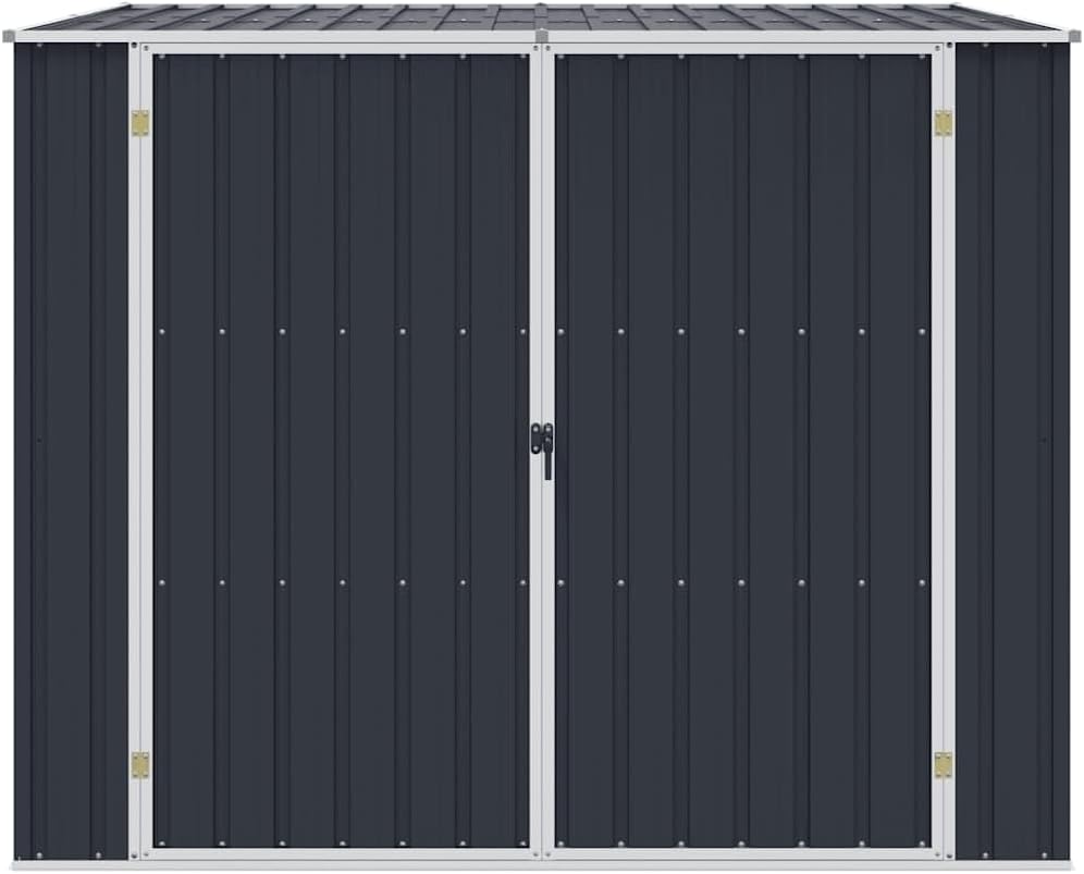  Abri De Jardin Anthracite 195x198x159 Cm En Acier Galvanisé, Abri De Rangement Extérieur Avec Portes à Double Ouverture Et Toit En Pente Pour évacuation De L'eau De Pluie