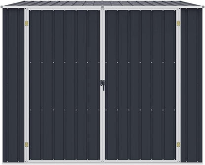  Abri De Jardin Anthracite 195x198x159 Cm En Acier Galvanisé, Abri De Rangement Extérieur Avec Portes à Double Ouverture Et Toit En Pente Pour évacuation De L'eau De Pluie