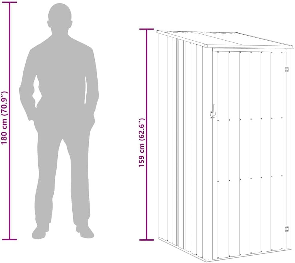  Abri De Jardin Compact 87x98x159 Cm En Acier Galvanisé, Abri De Rangement Extérieur Avec Toit En Pente Pour Outils Et Mobilier De Jardin, Protection Contre La Poussière
