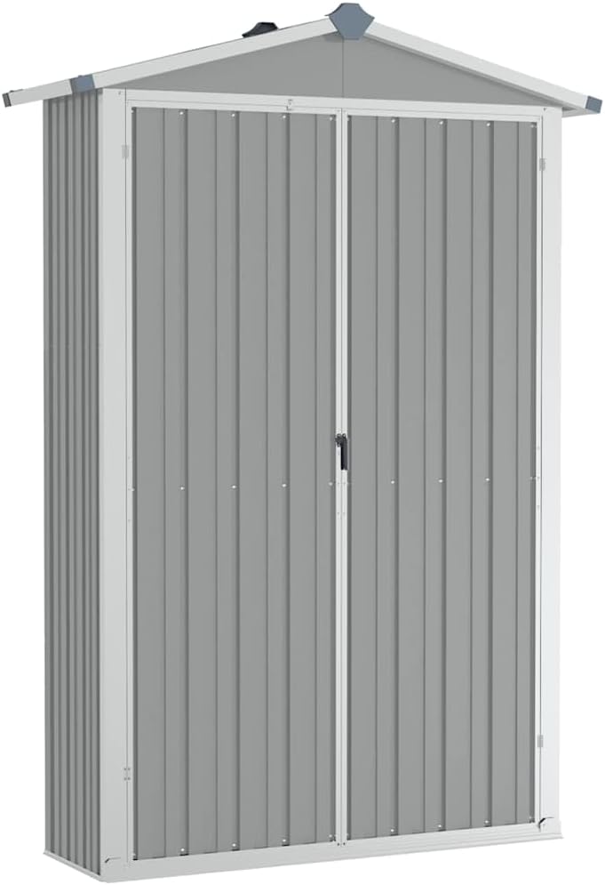  Abri De Jardin Marron 116x45x175 Cm En Acier Galvanisé Pour Rangement Extérieur D'outils Et Mobilier De Jardin, Avec étagères Et Aérations
