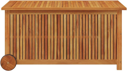  Coffre De Jardin En Bois D'acacia Massif - 113 X 50 X 58 Cm - Avec Roulettes - Résistant Aux Intempéries - Coffre De Rangement Pour Balcon, Terrasse, Extérieur