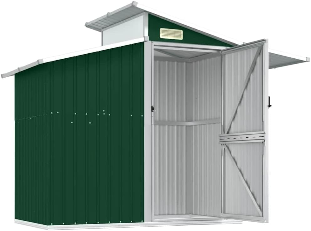  Abri De Jardin Vert 270x130x208,5 Cm En Acier Galvanisé, Rangement Extérieur Pour Outils, Équipements De Jardin Et Accessoires De Piscine