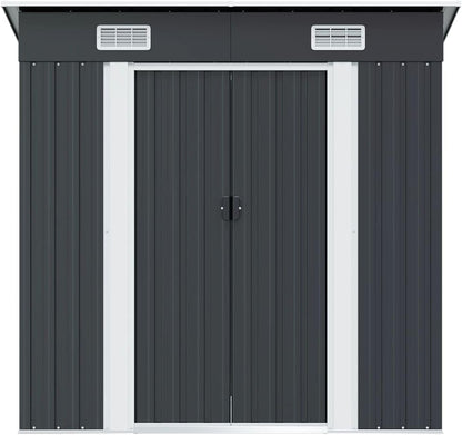  Abri De Jardin En Acier Galvanisé Anthracite Avec Ventilation, Doubles Portes Coulissantes Et Pièces Prédécoupées Pour Rangement Outils Et Matériel Extérieur