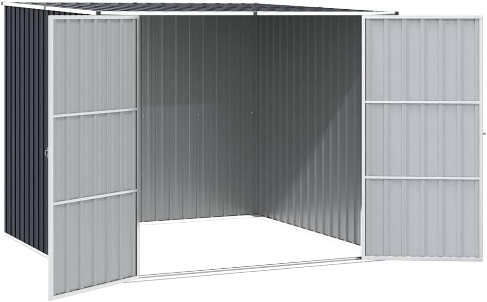  Abri De Jardin Anthracite 195x198x159 Cm En Acier Galvanisé, Abri De Rangement Extérieur Avec Portes à Double Ouverture Et Toit En Pente Pour évacuation De L'eau De Pluie
