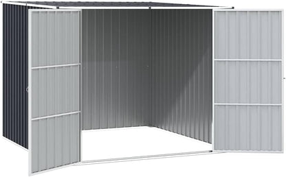  Abri De Jardin Anthracite 195x198x159 Cm En Acier Galvanisé, Abri De Rangement Extérieur Avec Portes à Double Ouverture Et Toit En Pente Pour évacuation De L'eau De Pluie