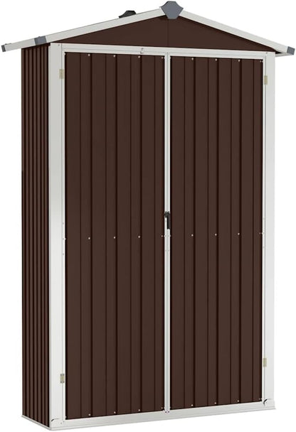  Abri De Jardin Marron 116x45x175 Cm En Acier Galvanisé Pour Rangement Extérieur D'outils Et Mobilier De Jardin, Avec étagères Et Aérations