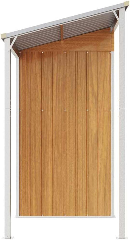  Abri De Jardin Acier Galvanisé Avec Toit Prolongé Marron Clair 277x107x181 Cm, Rangement Extérieur Pour Outils Et Mobilier, Porte Avec Poignées Et 2 Bouches D'aération