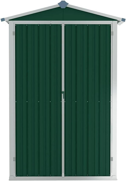  Abri De Jardin Vert En Acier Galvanisé 116 X 45 X 175 Cm Avec Double Porte Et étagère Pour Outils De Jardin, Vélo, Tondeuse, Poubelle, Rangement En Extérieur
