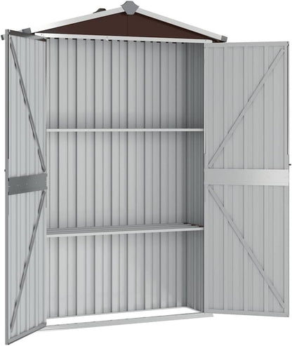  Abri De Jardin Marron 116x45x175 Cm En Acier Galvanisé Pour Rangement Extérieur D'outils Et Mobilier De Jardin, Avec étagères Et Aérations