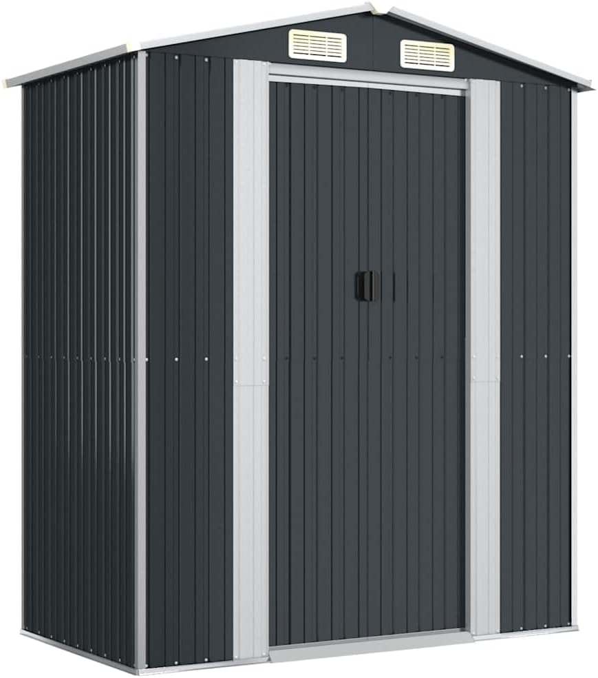  Abri De Jardin Marron Foncé 192x108x223 Cm En Acier Galvanisé, Rangement Extérieur Spacieux Pour Outils De Jardin, équipement De Piscine Et Accessoires, Avec Porte Coulissante